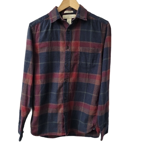 Burgandy Plaid Flannel Regular Fit High Low Button Front Shirt Size XS - Picture 10 of 12